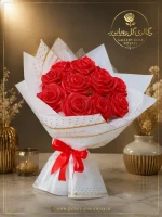 دسته گل  ۱۰ شاخه رز صورتی فول شاین