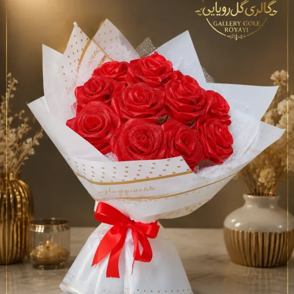 دسته گل  ۱۰ شاخه رز صورتی فول شاین