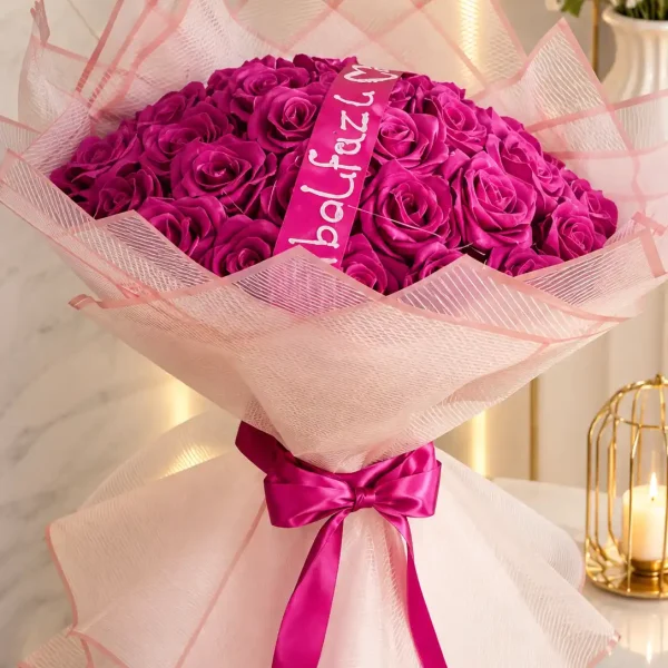 دسته گل رز روبانی فول شاین
