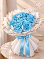 دسته گل مصنوعی آبی 10شاخه دنباله دار