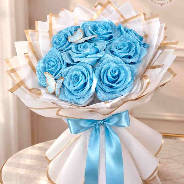 دسته گل مصنوعی آبی 10شاخه دنباله دار