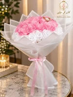 دسته گل مصنوعی۳۵ شاخه روبانی با رنگ دلخواه